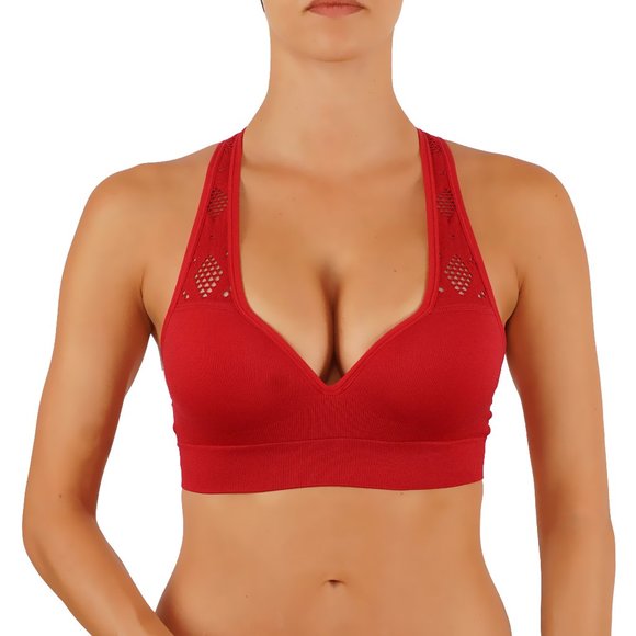 NWT Push-up Sports Bra With Build In Pads, Racer Back Red White Black - Picture 2 of 5